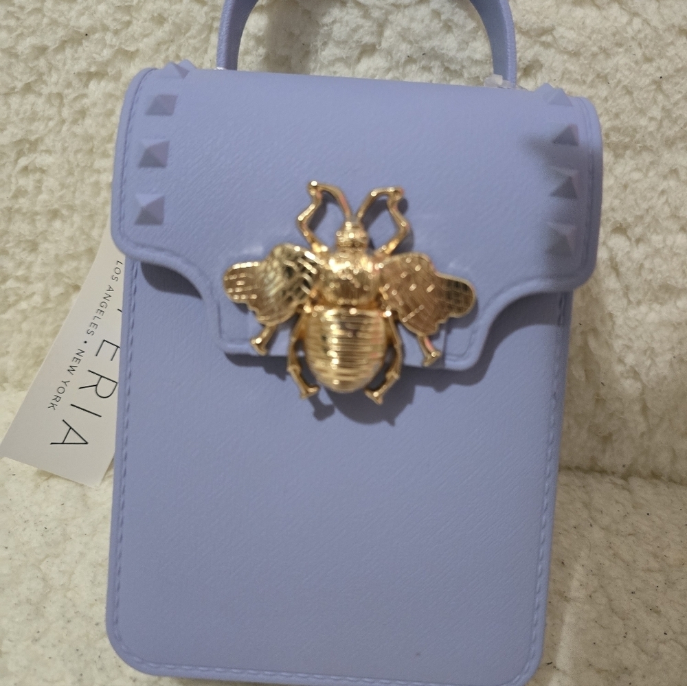 Elegant Blue Mini Bag with Gold Bee Detail - Picture 10 of 13